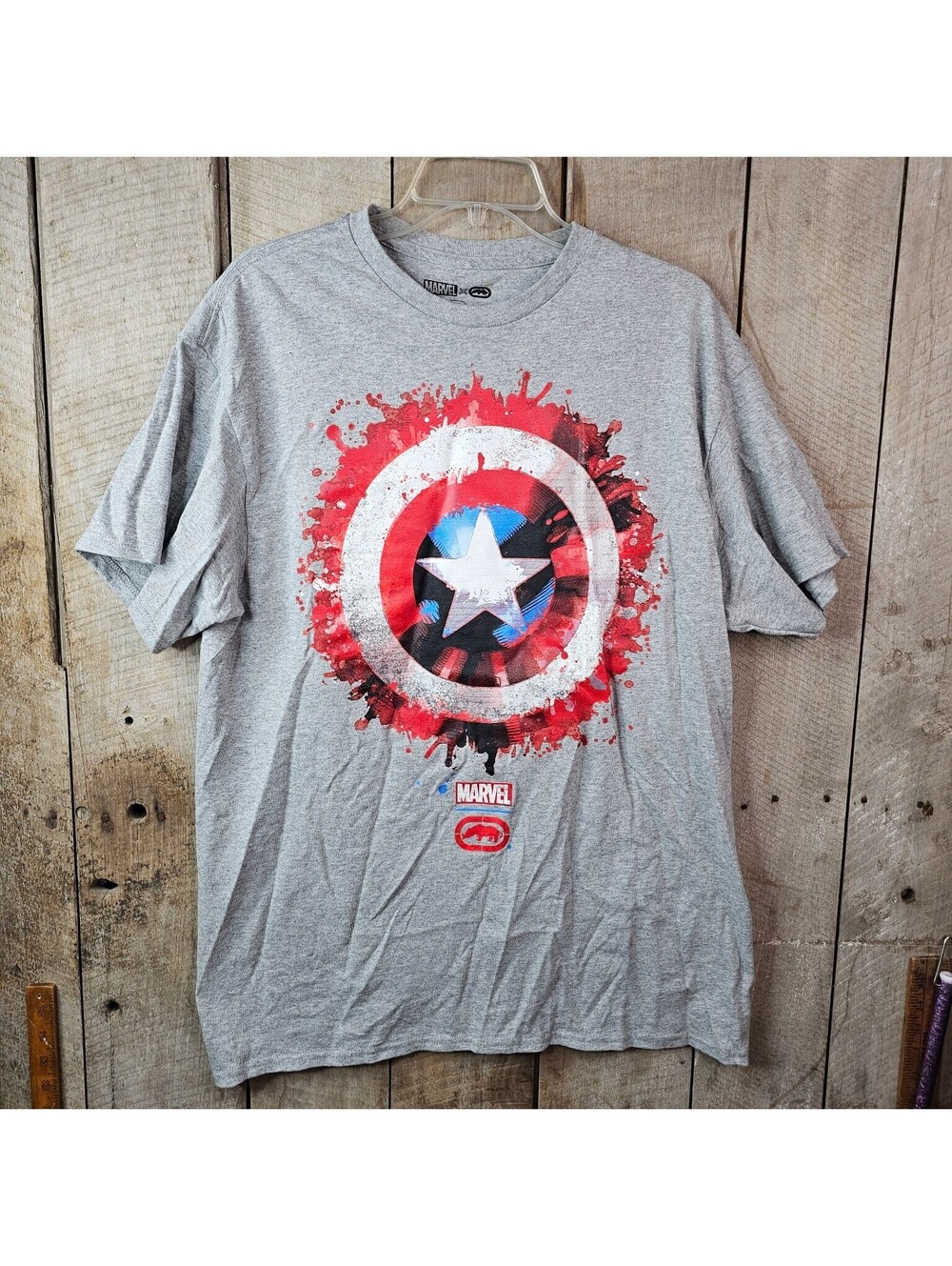 Marvel x Ecko Unltd Captain America Shield Splatter Men's T-Shirt Gray Size M
